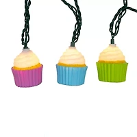 Kurt Adler 12' 10-Light Multicolor Cupcake With Green Wire String Lights