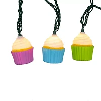 Kurt Adler 12' 10-Light Multicolor Cupcake With Green Wire String Lights