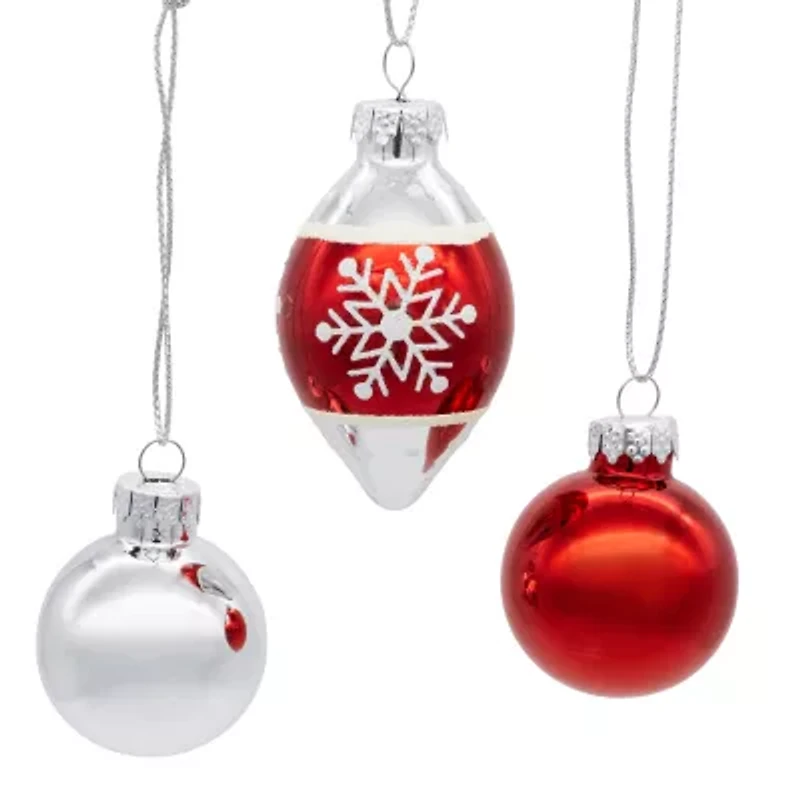 Kurt Adler 35mm Glass Red And Silver With Snowflake Ball 12-pc. Christmas Ornament