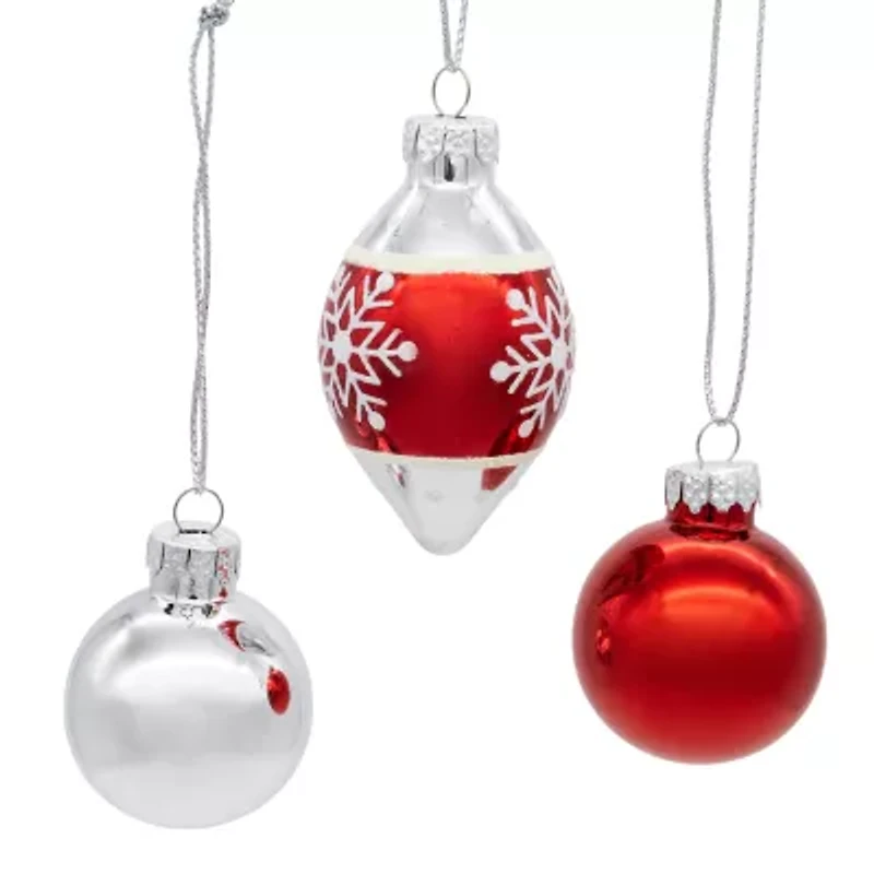 Kurt Adler 35mm Glass Red And Silver With Snowflake Ball 12-pc. Christmas Ornament