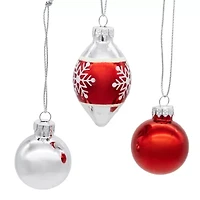 Kurt Adler 35mm Glass Red And Silver With Snowflake Ball 12-pc. Christmas Ornament