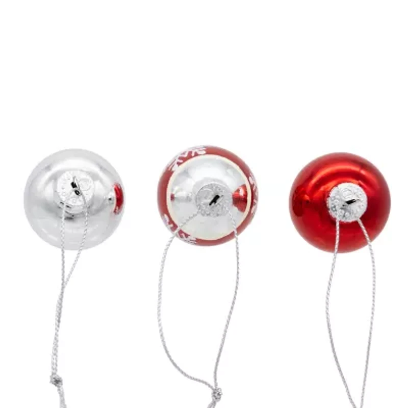 Kurt Adler 35mm Glass Red And Silver With Snowflake Ball 12-pc. Christmas Ornament