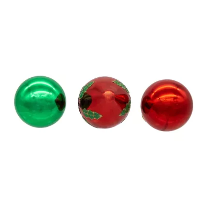 Kurt Adler 35mm Glass Green And Red With Holly Leaves Ball 12-pc. Christmas Ornament