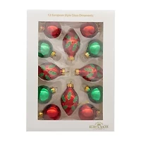 Kurt Adler 35mm Glass Green And Red With Holly Leaves Ball 12-pc. Christmas Ornament