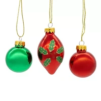 Kurt Adler 35mm Glass Green And Red With Holly Leaves Ball 12-pc. Christmas Ornament