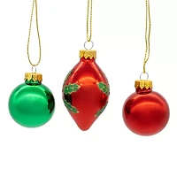 Kurt Adler 35mm Glass Green And Red With Holly Leaves Ball 12-pc. Christmas Ornament