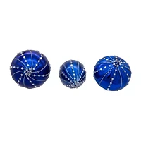 Kurt Adler 80mm Glass Shiny Blue Gemmed Onion Finial And Ball 3-pc. Christmas Ornament