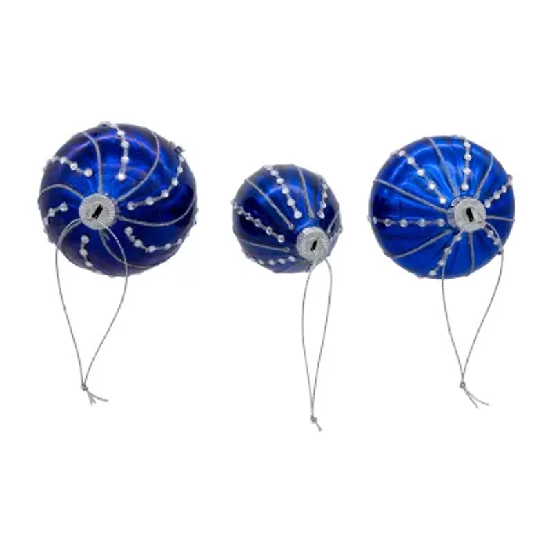 Kurt Adler 80mm Glass Shiny Blue Gemmed Onion Finial And Ball 3-pc. Christmas Ornament