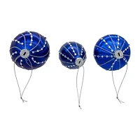 Kurt Adler 80mm Glass Shiny Blue Gemmed Onion Finial And Ball 3-pc. Christmas Ornament