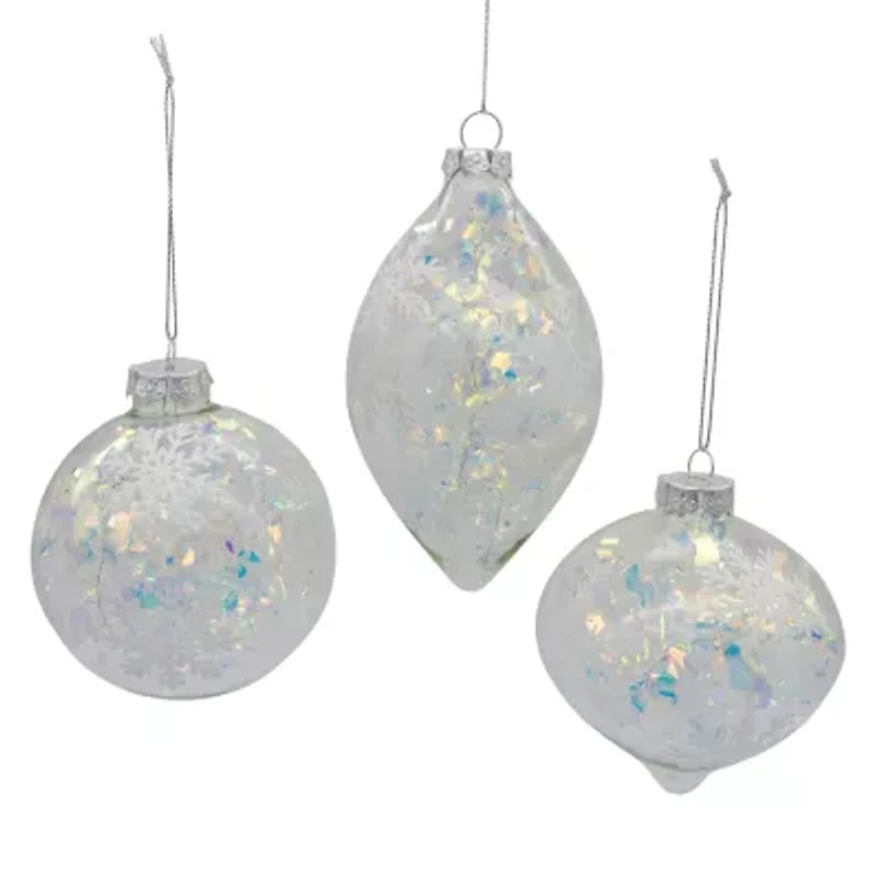 Kurt Adler 90mm Glass Iridescent Snowflake Ball Finial And Onion 3-pc. Christmas Ornament