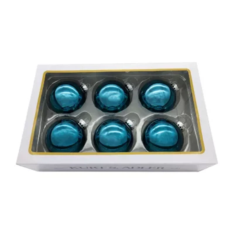 Kurt Adler 80mm Glass Shiny Teal Ball 6-pc. Christmas Ornament