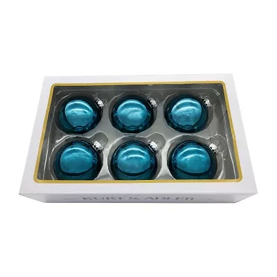 Kurt Adler 80mm Glass Shiny Teal Ball 6-pc. Christmas Ornament