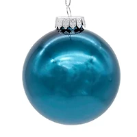Kurt Adler 80mm Glass Shiny Teal Ball 6-pc. Christmas Ornament