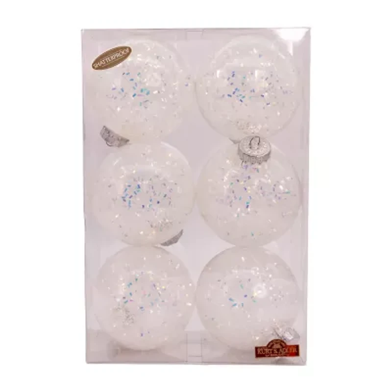 Kurt Adler 100mm Shatterproof Iridescent Glittered Balls 6-pc. Christmas Ornament