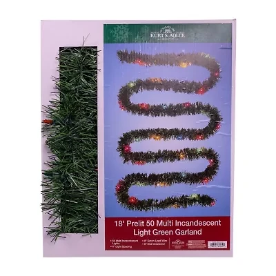 Kurt Adler 18" Pre-Lit Multicolor Incandescent Green Pre-Lit Christmas Indoor Garland