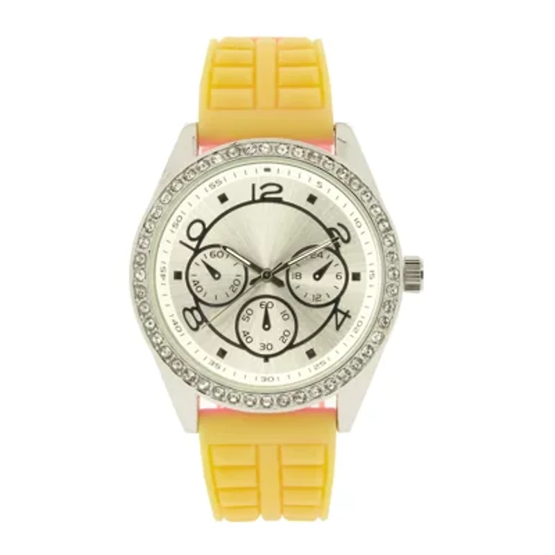 Womens Crystal-Accent Yellow Strap Watch