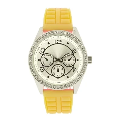 Womens Crystal-Accent Yellow Strap Watch