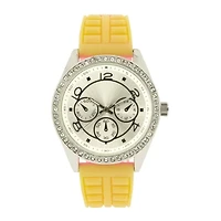 Womens Crystal-Accent Yellow Strap Watch