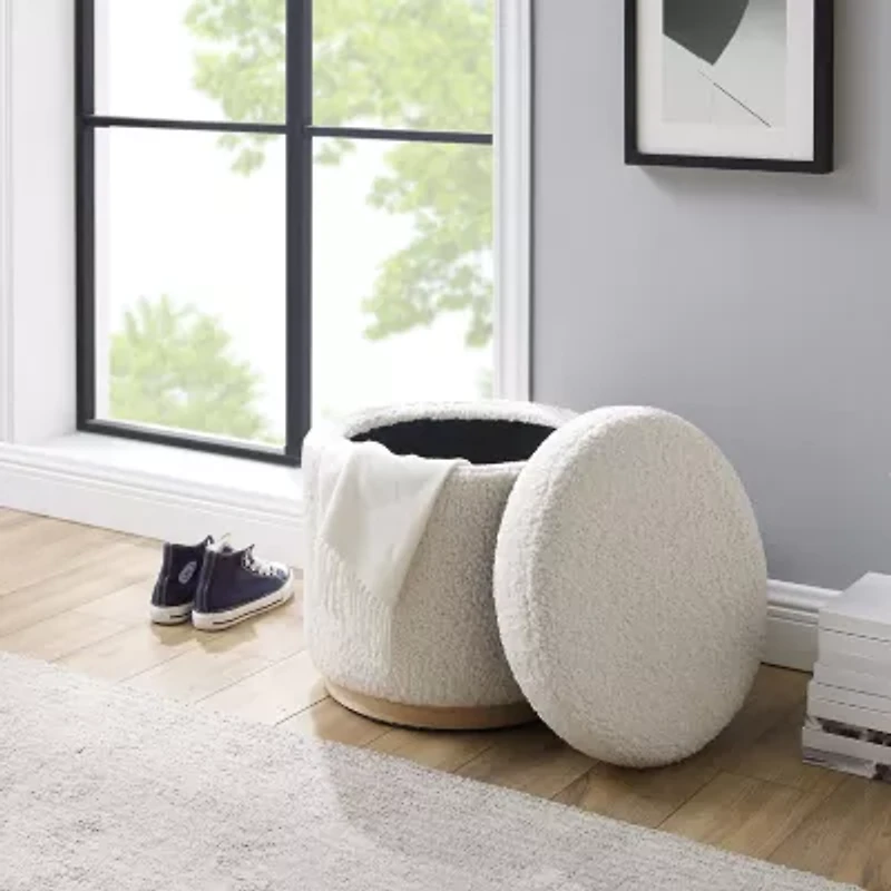 Berlinda Sherpa Round Storage Ottoman