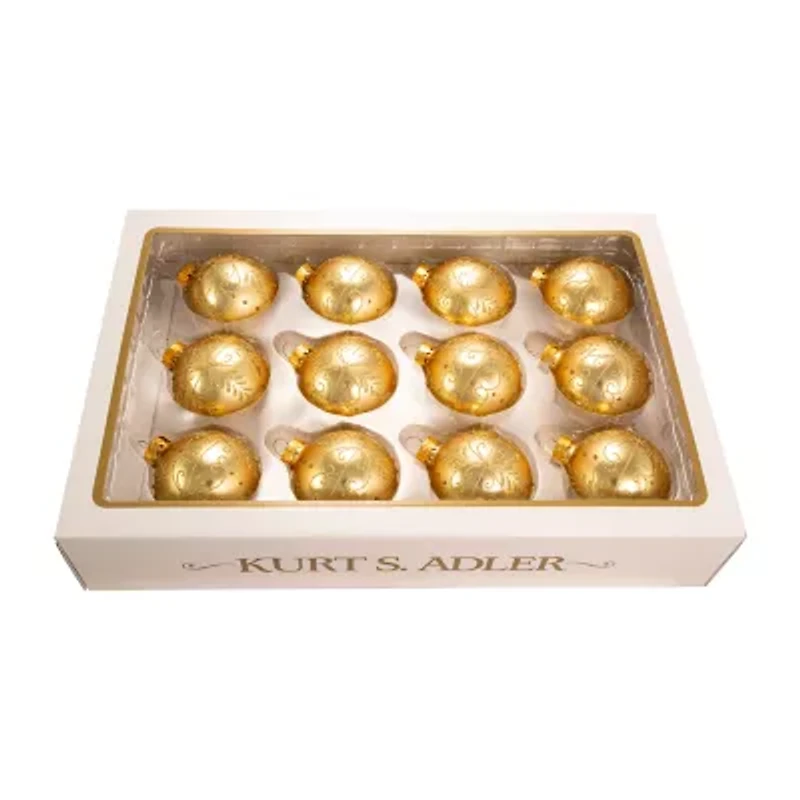 Kurt Adler 60MM Gold With Pattern Glass Ornaments 12-Piece Box