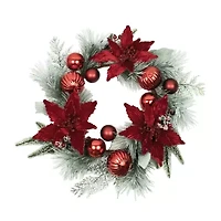 Kurt Adler Berry And Poinsettia Wreath