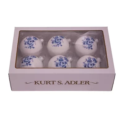 Kurt Adler 80MM Delft Blue Shiny Glass Ball Ornaments 6-Piece Set