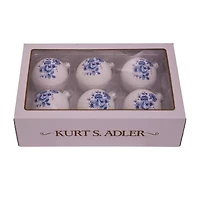 Kurt Adler 80MM Delft Blue Shiny Glass Ball Ornaments 6-Piece Set