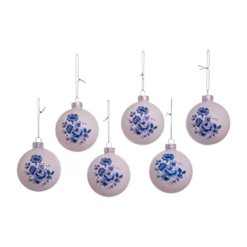Kurt Adler 80MM Delft Blue Shiny Glass Ball Ornaments 6-Piece Set