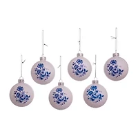 Kurt Adler 80MM Delft Blue Shiny Glass Ball Ornaments 6-Piece Set