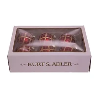 Kurt Adler 80MM Red with Gold Plaid Glass Ball Ornaments 6-Piece Set