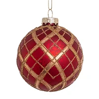 Kurt Adler 80MM Red with Gold Plaid Glass Ball Ornaments 6-Piece Set