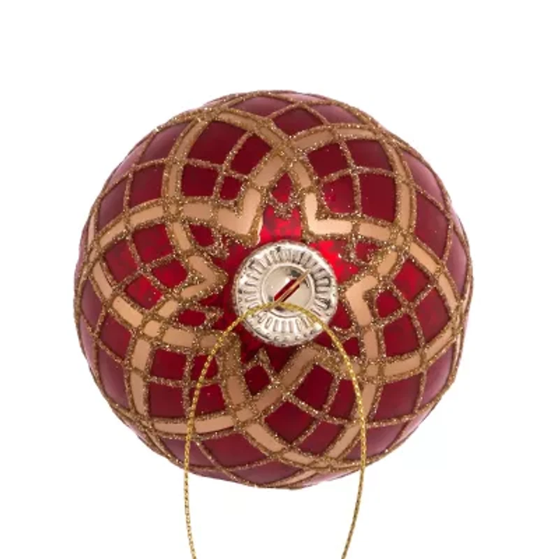 Kurt Adler 80MM Red with Gold Plaid Glass Ball Ornaments 6-Piece Set