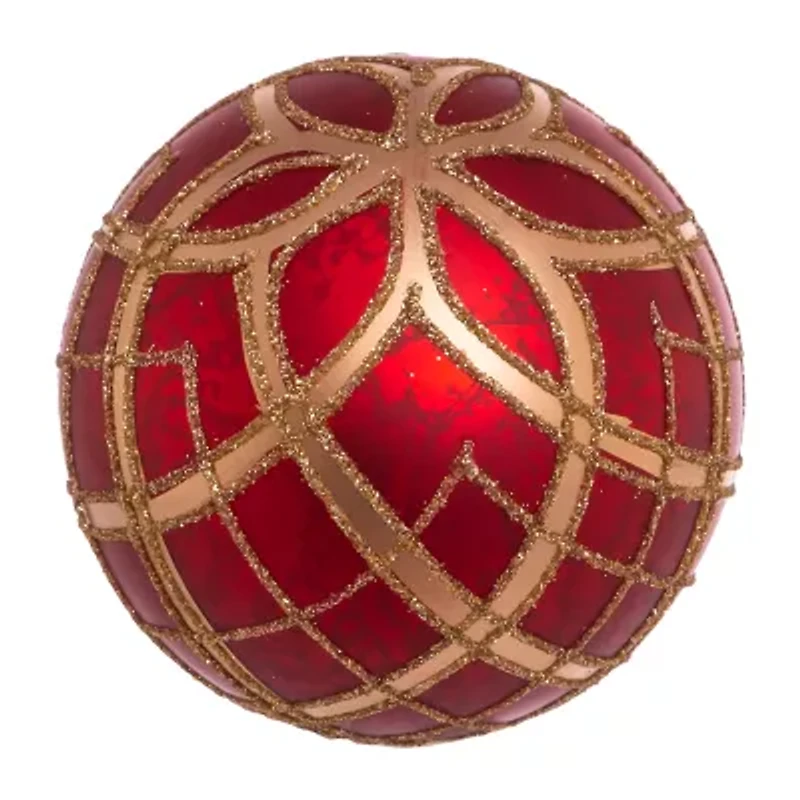 Kurt Adler 80MM Red with Gold Plaid Glass Ball Ornaments 6-Piece Set