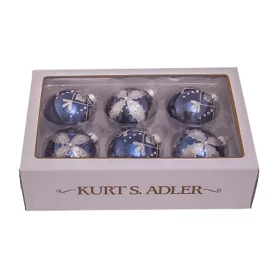 Kurt Adler 80MM Navy Blue Glass Ball Ornaments 6-Piece Set