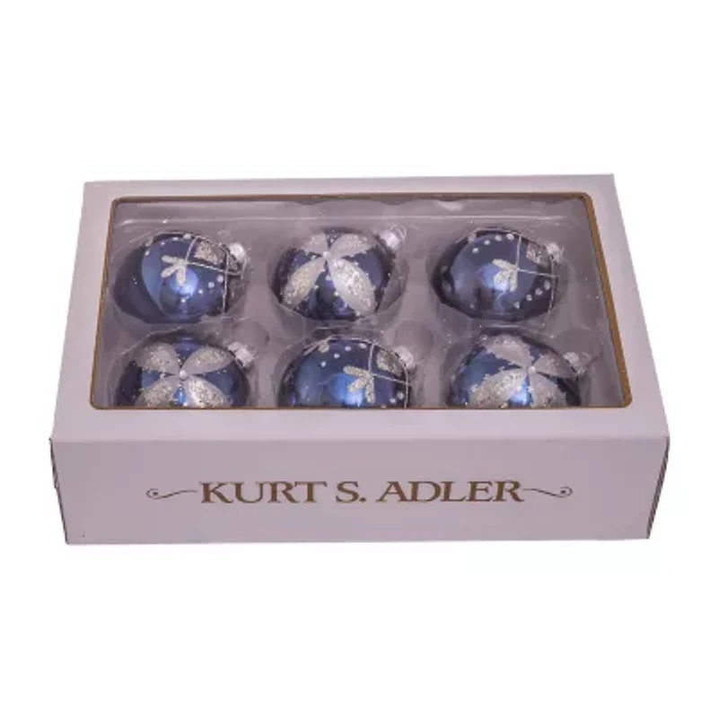 Kurt Adler 80MM Navy Blue Glass Ball Ornaments 6-Piece Set