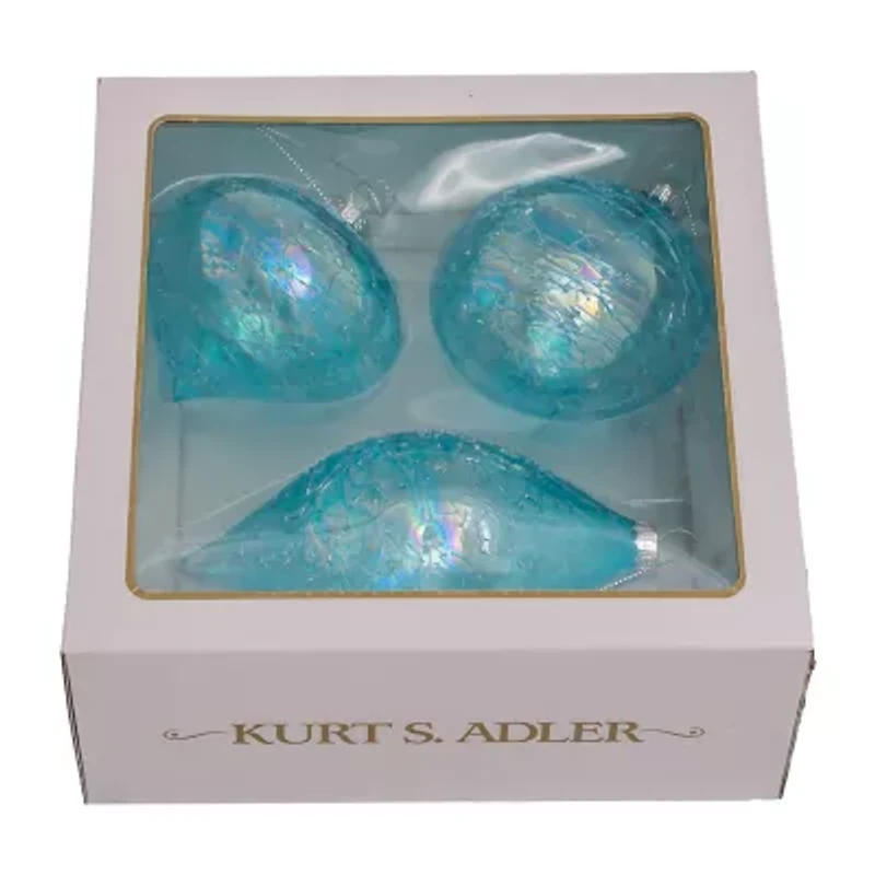 Kurt Adler 80MM Blue Finial Onion and Ball Glass Ornaments 3-Piece Set