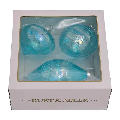 Kurt Adler 80MM Blue Finial Onion and Ball Glass Ornaments 3-Piece Set
