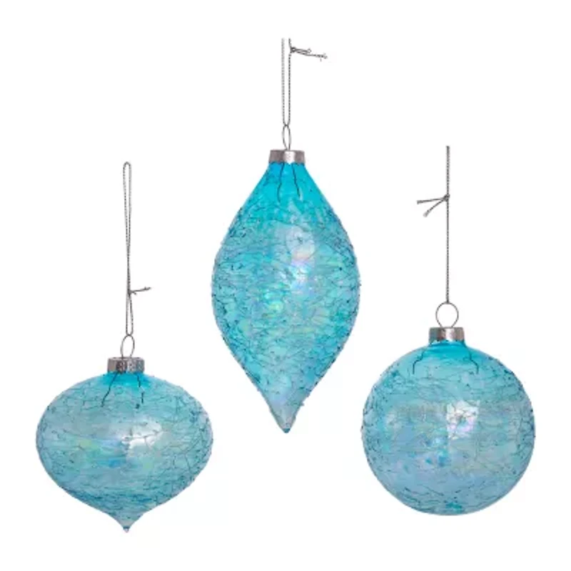 Kurt Adler 80MM Blue Finial Onion and Ball Glass Ornaments 3-Piece Set