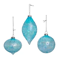 Kurt Adler 80MM Blue Finial Onion and Ball Glass Ornaments 3-Piece Set