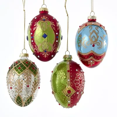 Kurt Adler 65MM Glass Egg Ornaments 4 Piece Set
