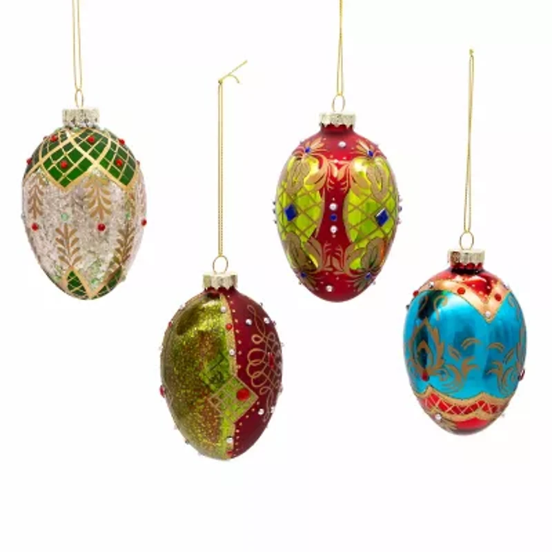 Kurt Adler 65MM Glass Egg Ornaments 4 Piece Set
