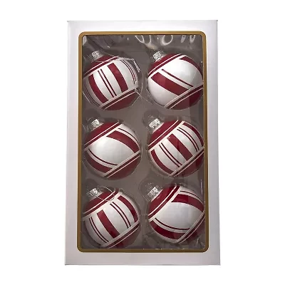 Kurt Adler 80MM Red and White Glass Ball Ornaments 6 Piece Set