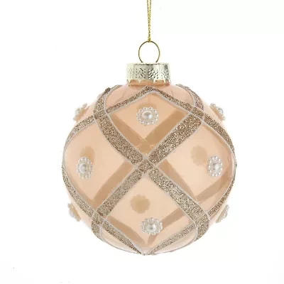 Kurt Adler 80MM Champagne and Pearl Peach Glitter Ball Ornaments 6 Piece Set