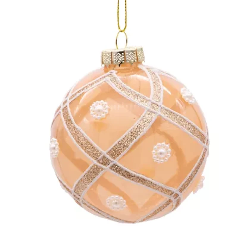 Kurt Adler 80MM Champagne and Pearl Peach Glitter Ball Ornaments 6 Piece Set
