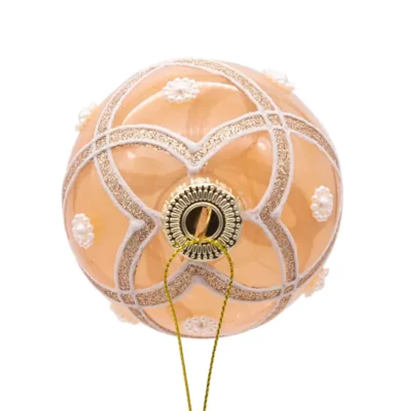 Kurt Adler 80MM Champagne and Pearl Peach Glitter Ball Ornaments 6 Piece Set