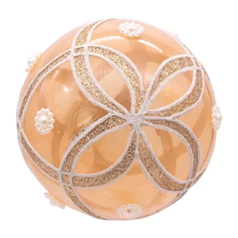 Kurt Adler 80MM Champagne and Pearl Peach Glitter Ball Ornaments 6 Piece Set