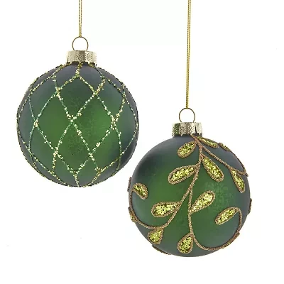 Kurt Adler 80MM Gold and Emerald Green Embellish Ball Ornaments 6 Piece Set