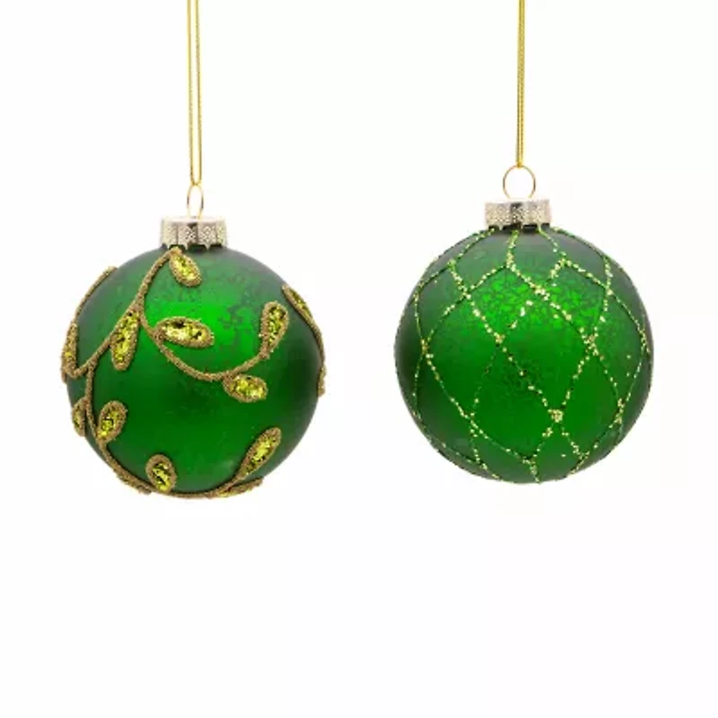 Kurt Adler 80MM Gold and Emerald Green Embellish Ball Ornaments 6 Piece Set
