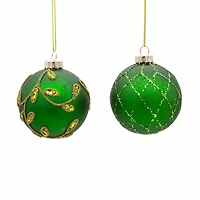 Kurt Adler 80MM Gold and Emerald Green Embellish Ball Ornaments 6 Piece Set