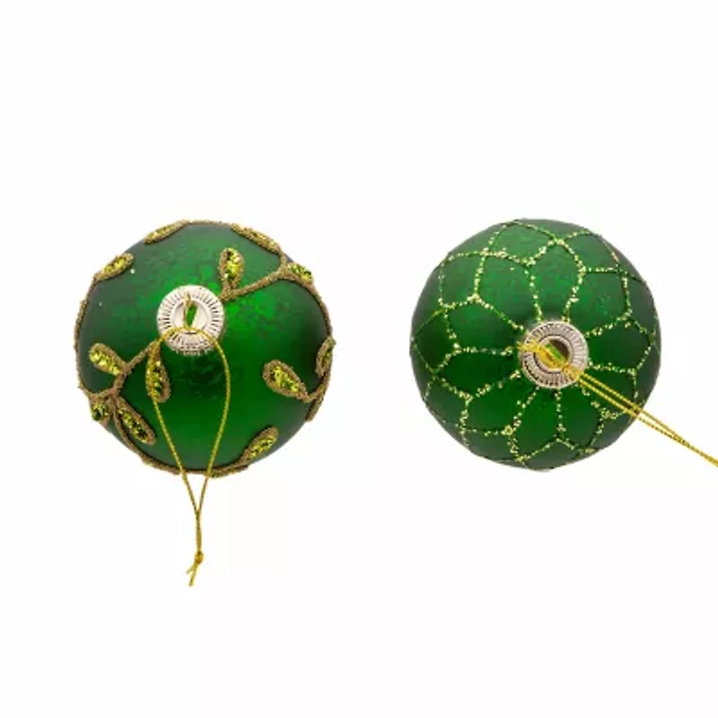 Kurt Adler 80MM Gold and Emerald Green Embellish Ball Ornaments 6 Piece Set